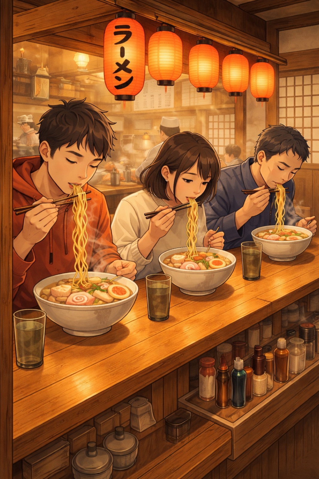 Illustrazione di un'atmosfera di ramen giapponese